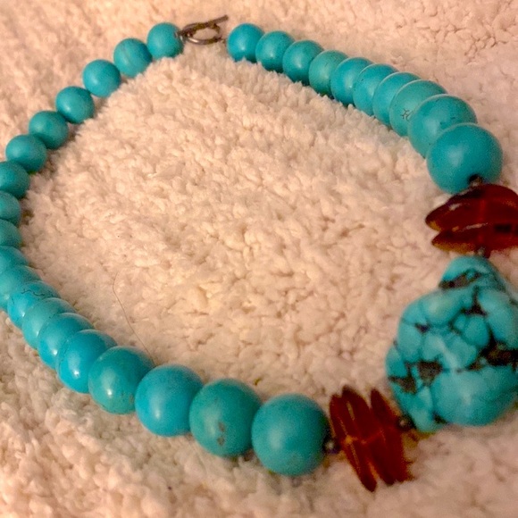 Turquoise statement necklace with amber - Picture 1 of 5